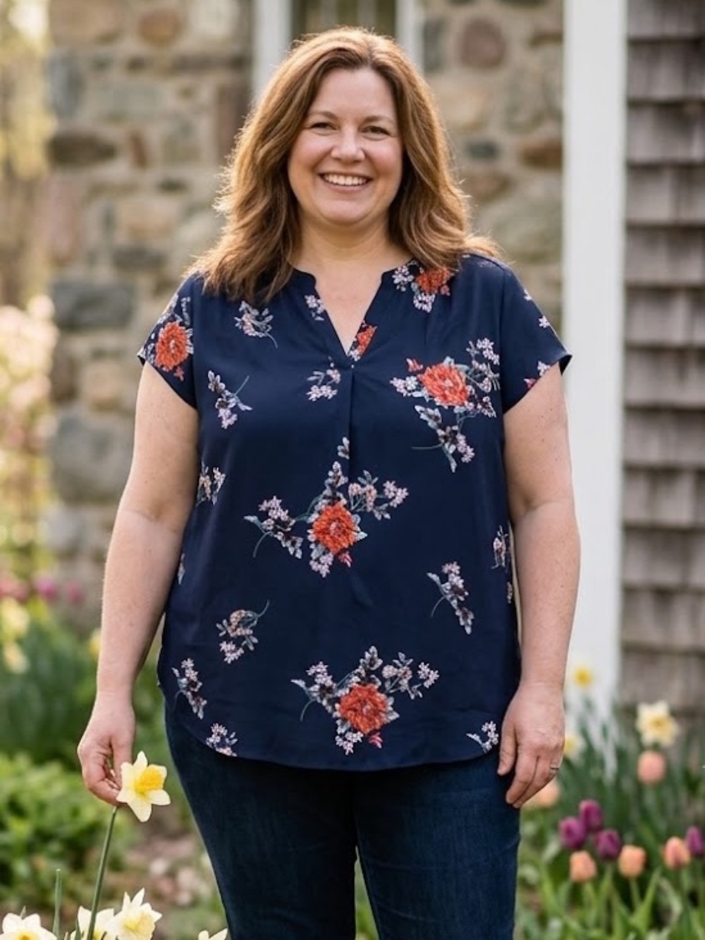 Fun 2 Fun Navy Floral Blouse